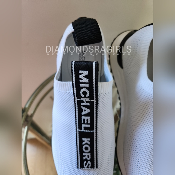 MICHAEL KORS Bodie Logo Tape Mesh Slip-On Trainer White Black Size 8.5 - Picture 10 of 17